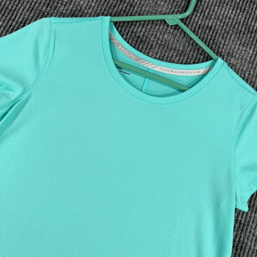Under Armour Shirt Womens Small Teal Short Sleeve Fitted Active HeatGear Workout